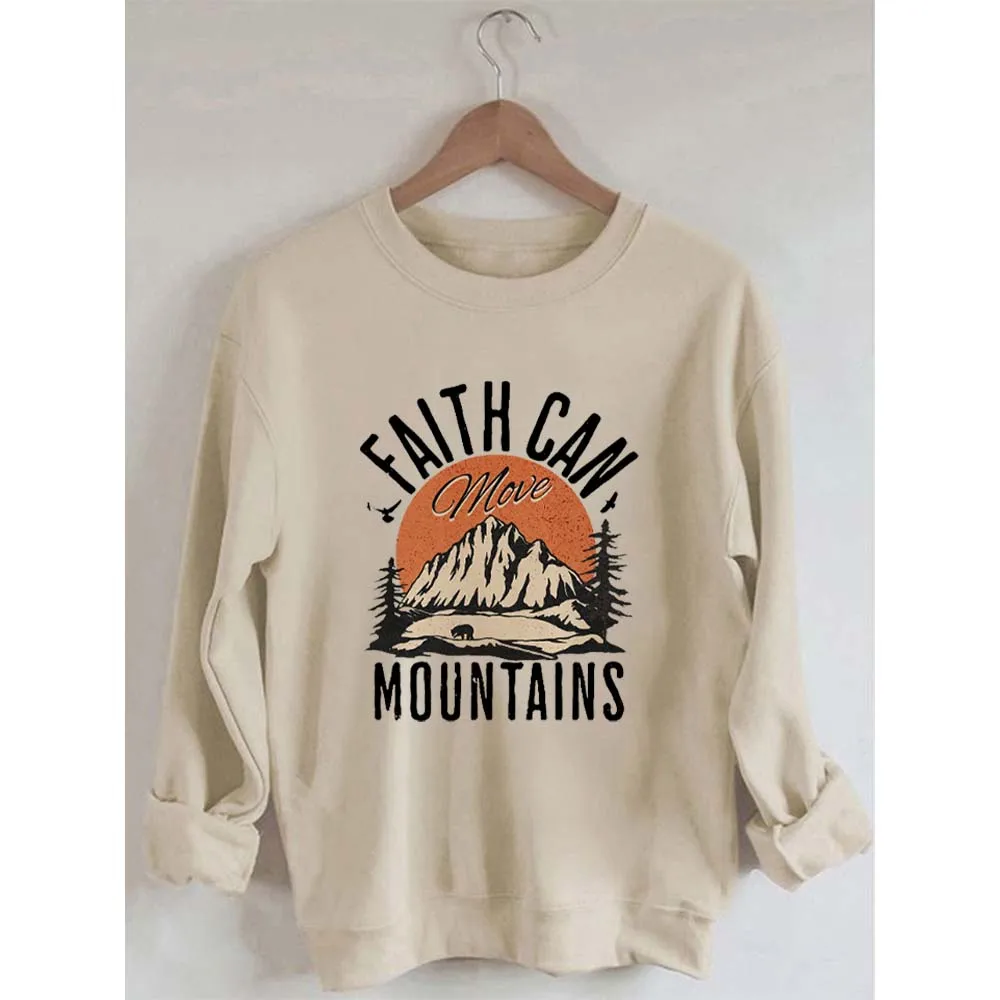 Rheaclots Faith Can Move Mountains Print Women's Cotton Female Cute Long Sleeves Sweatshirt