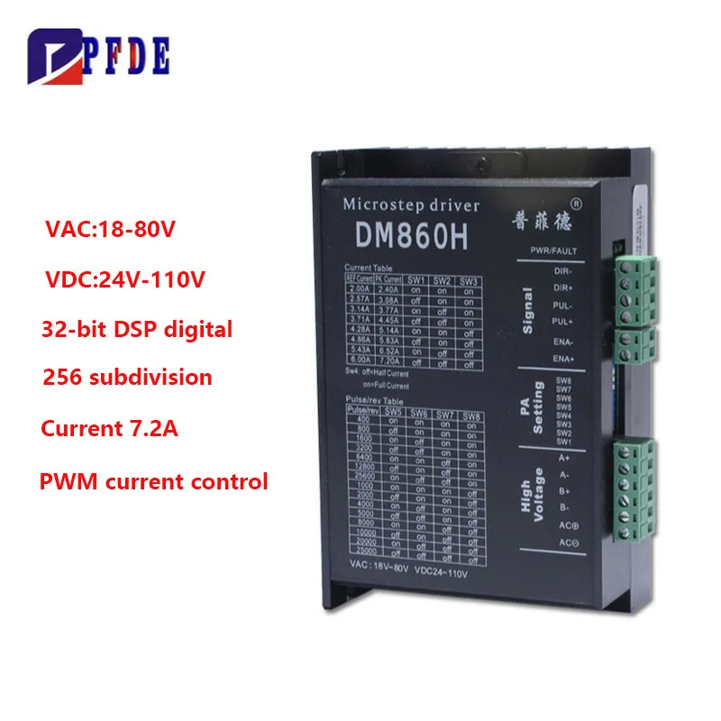 DM860H Stepper Motor Driver Controller Module 7.2A 24-110VDC/ 18-80VAC for Nema23 Nema34 32bit DSP Digital PWM Control with Fan