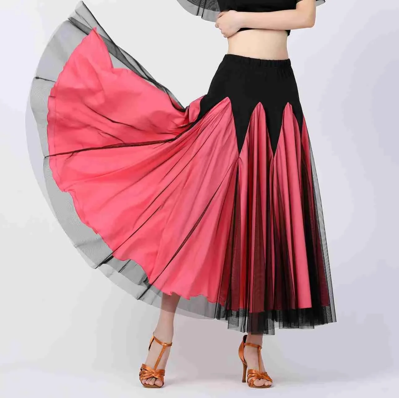 Moderne Dansrok Ballroom Dance Mesh Lange Rok Dansjurk Grote Swing Rok