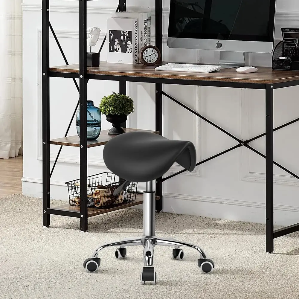 Saddle Stool Rolling Chair Medical Massage Salon Kitchen Spa Drafting Adjustable Hydraulic Stool Ergonomic Thick Leather Seat