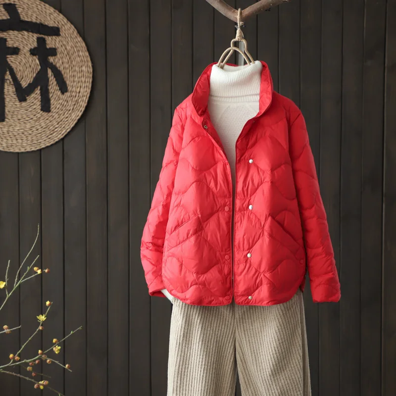 Thickened Winter Cotton Jacket Women's Fashion Label Removed Long Sleeve down Filled Diamond Patterned Warm Coat Artistic Style