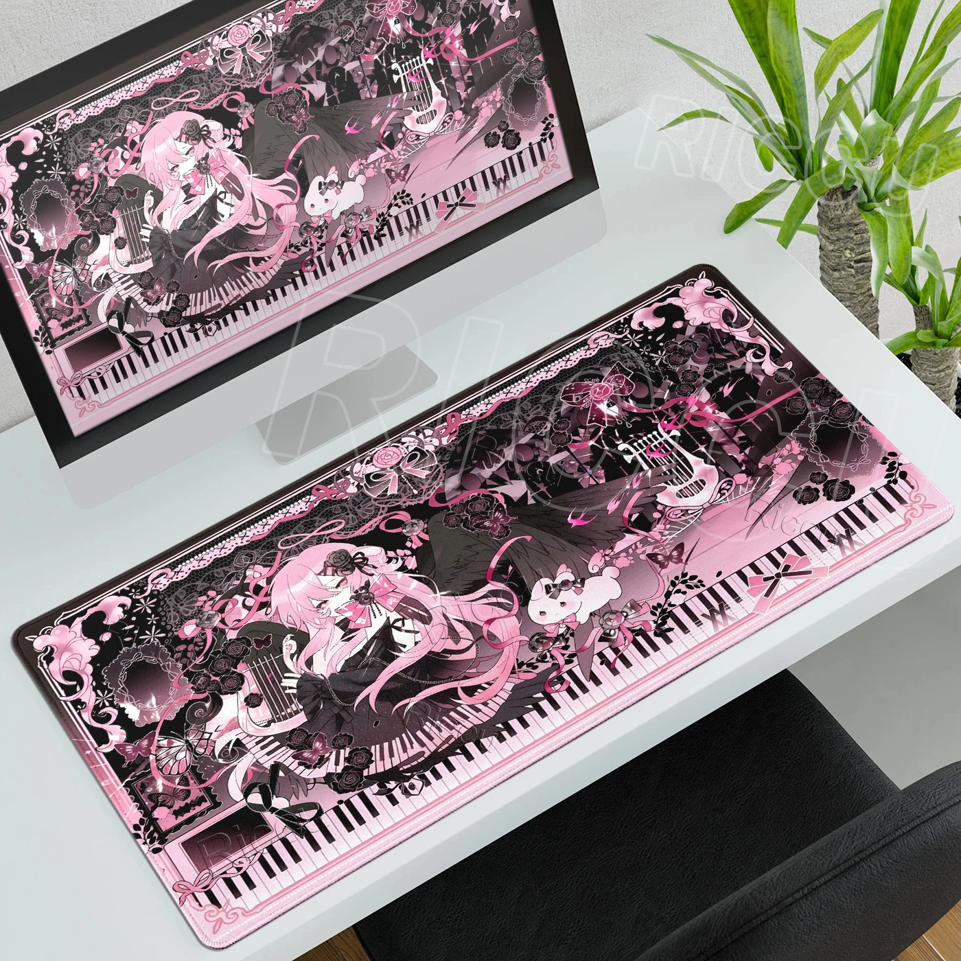 Anime Girl Gothic Retro Black Pink Mousepad Art Aesthetic Mouse Pad Nonslip Mat Keyboard Decoration Locking Edge Carpet Extended