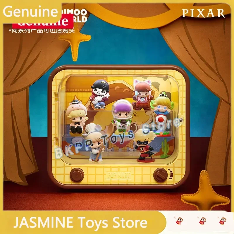 Original POP MART Dimoo World X Pixar Television Shaped Lighted Display Case For Collectible Blind Box Figures Desktop Display