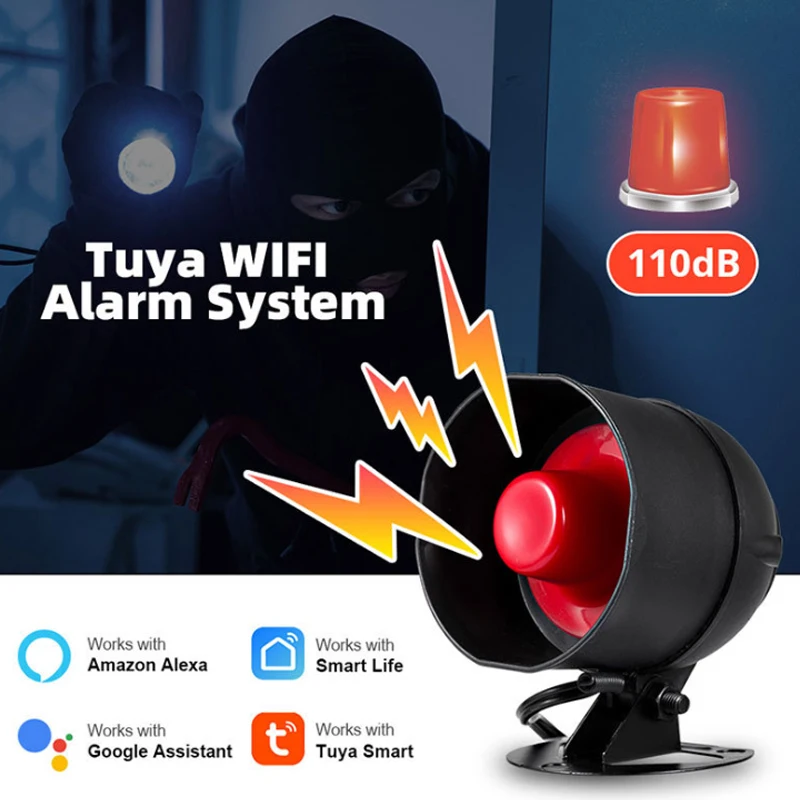 ライフアラーム、Tuya WiFiアラーム警報システム、ワイヤレス大音量アラーム、アラームスイート、スマート、AlexaとGoogle Homeセキュリティ対応