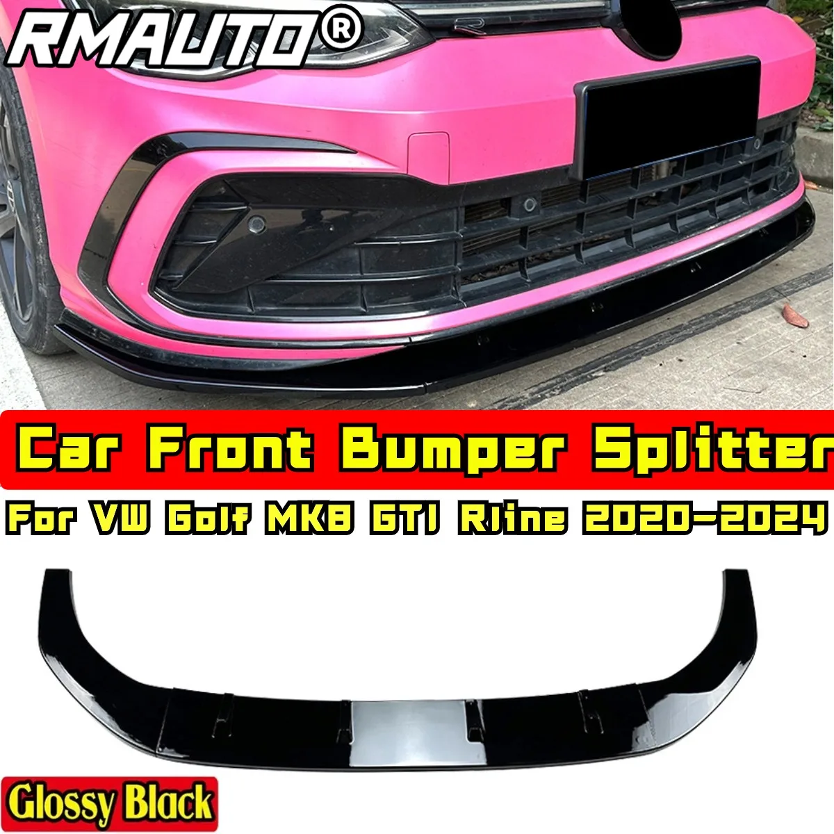 Golf MK8 GTI Front Bumper Splitter Glossy Black Sport Style Front Bumper Spoiler For VW Golf MK8 GTI 2020-2024 Car Accessories