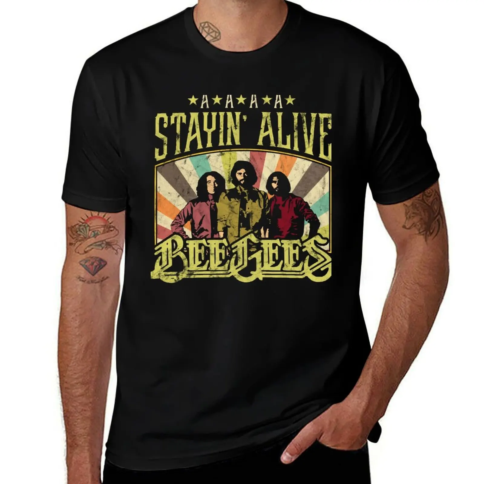 T-shirt Bee Gees Stayin Alive, t-shirt basique à manches courtes de couleur unie