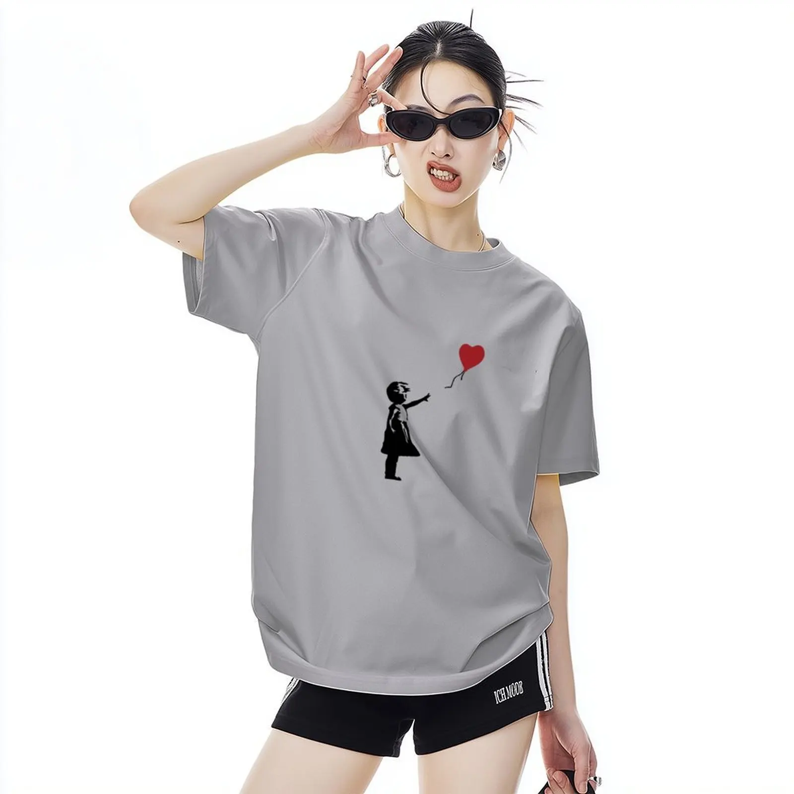 Ropa de mujer, camiseta de manga corta, Tops coreanos, camisetas informales con cuello redondo para mujer, camisetas deportivas con estampado de globos simples, verano 2025, Y2K