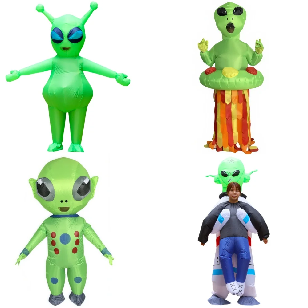 Aufblasbares grünes Alien-Kostüm zum Aufstellen, Science-Fiction-Outfit für Erwachsene, für Bar-Teambuilding, Monster-Performance-Kostüm