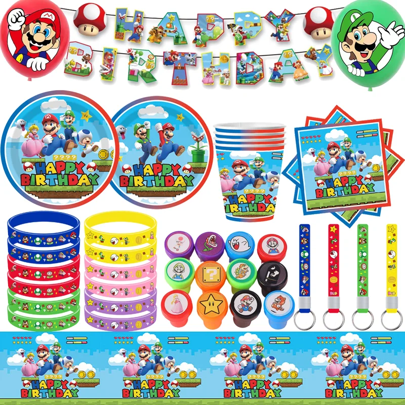 Супер Марио украшения для дня рождения воздушные шары посуда бумажные стаканчики тарелки салфетка скатерть товары для вечеринок для мальчиков и детей подарки