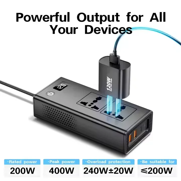 200W 400 Portable Automotive Power Inverter with Adapter DC12V to AC220V/110V DC to AC Converter with Universal