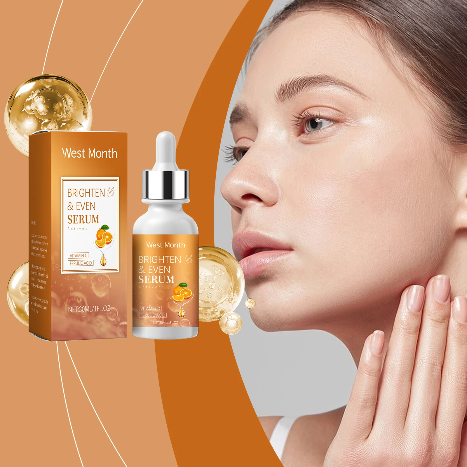 Soro iluminador de vitamina c do mês ocidental, reduz a melanina, ilumina mesmo o tom da pele, hidrata profundamente, cuidados com a pele do rosto, ma