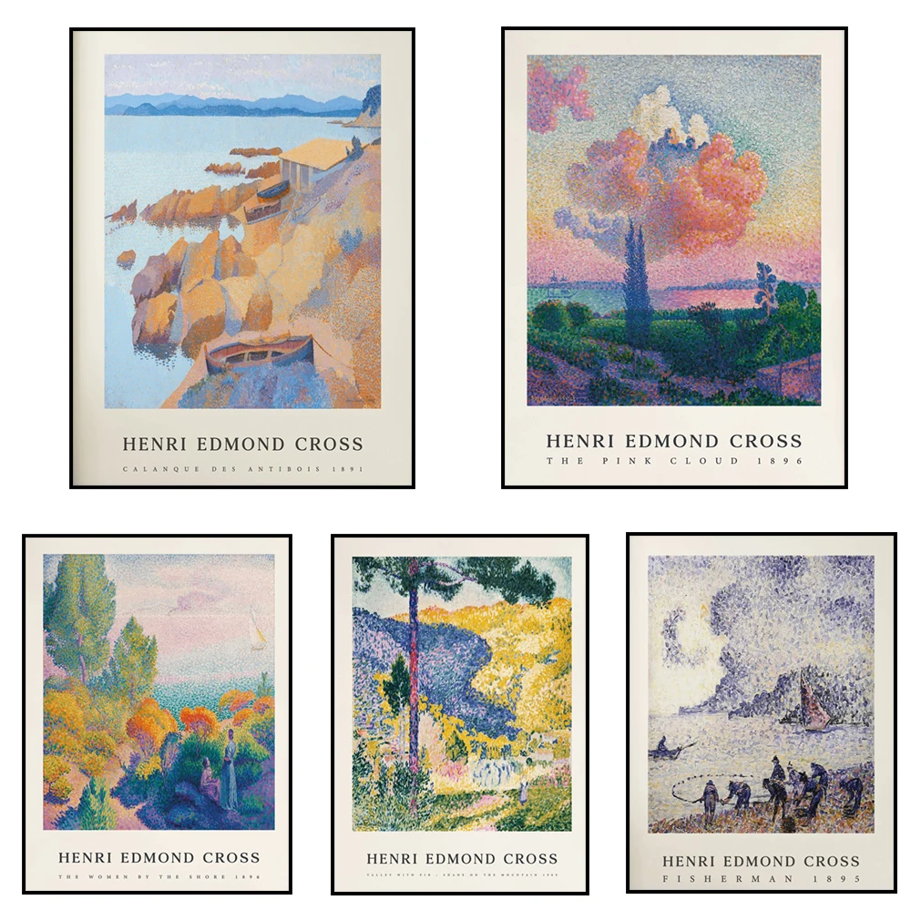 

Крест-принт Генри Эдмунда, Розовые облака, Оттенок на холме, Сосны на Shoreline, 1906, Настенный художественный выставочный постер рыбака,