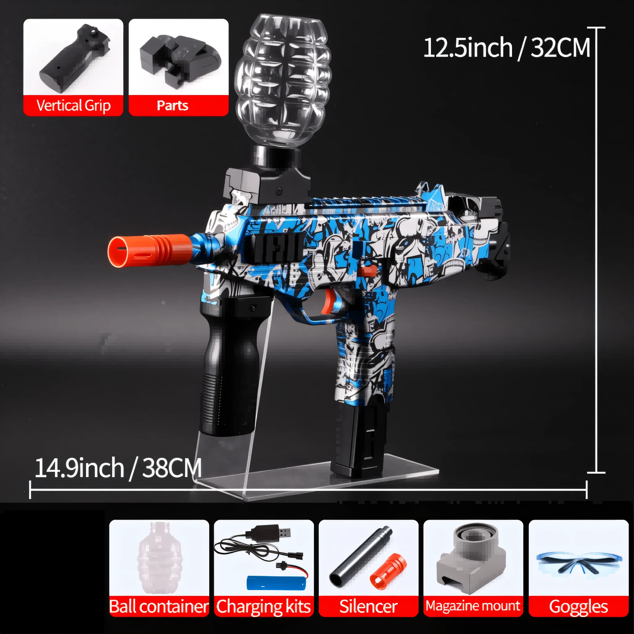 UZI Juego de Blaster de bolas de gel: juguete de combate al aire libre recargable para adolescentes de 14 años, regalo perfecto para niños y niñas (cuentas de gel no incluidas)