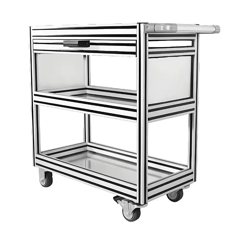 Custom Aluminum Workshop Trolley Mobile Material Cart for Logistics Turnaround Factory Tool Storage Heavy Duty Service Wagon