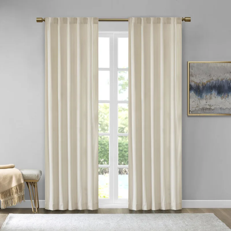 

Room Darkening Metallic Printed Poly Velvet Rod Pocket/Back Tab Window Panel Pair Ivory 37x63