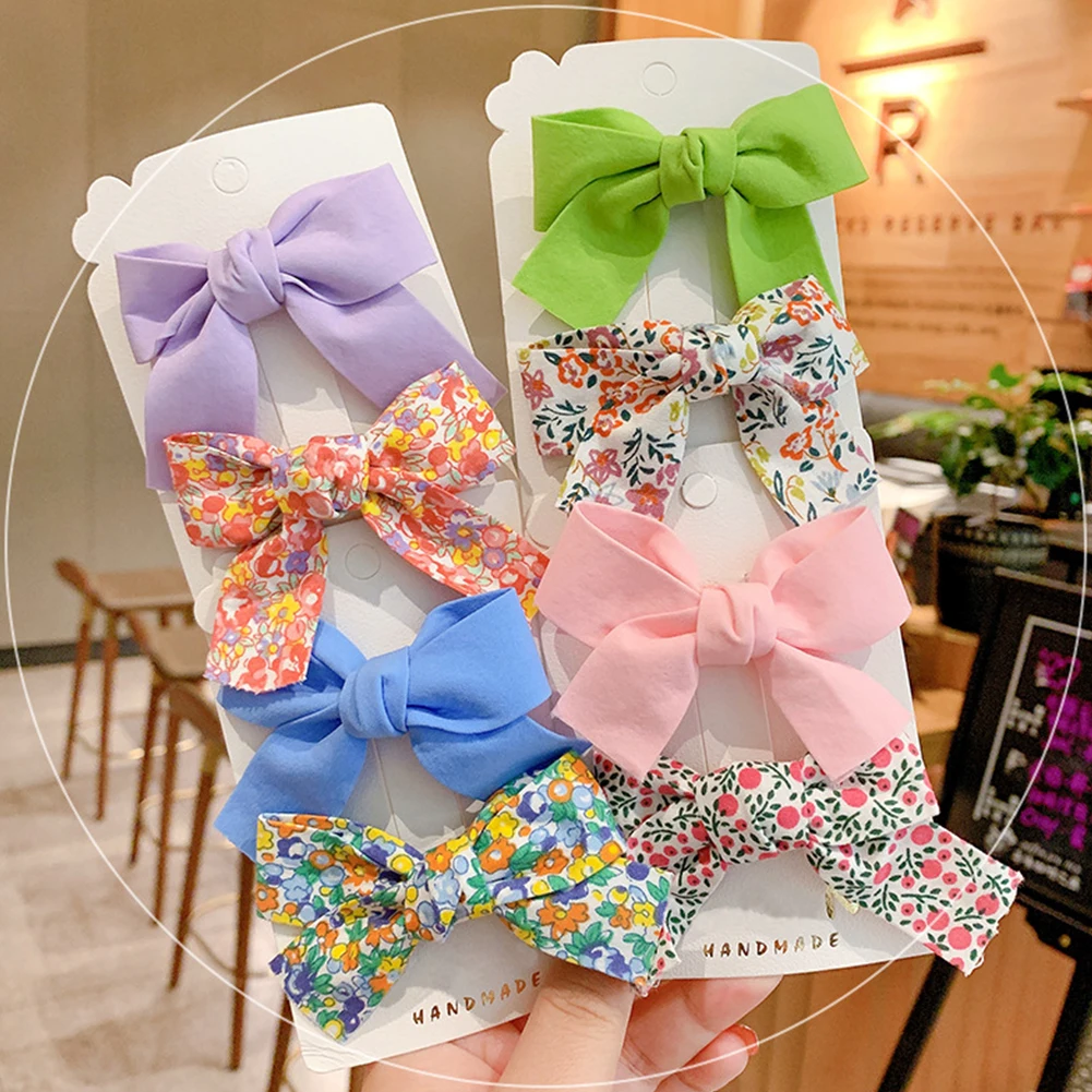 2Pcs/set Girls Sweet Print Bows Hair Clips Children Hairpins Ribbon Barrettes Fashion Clip Headwear Hair Accessories for Kids