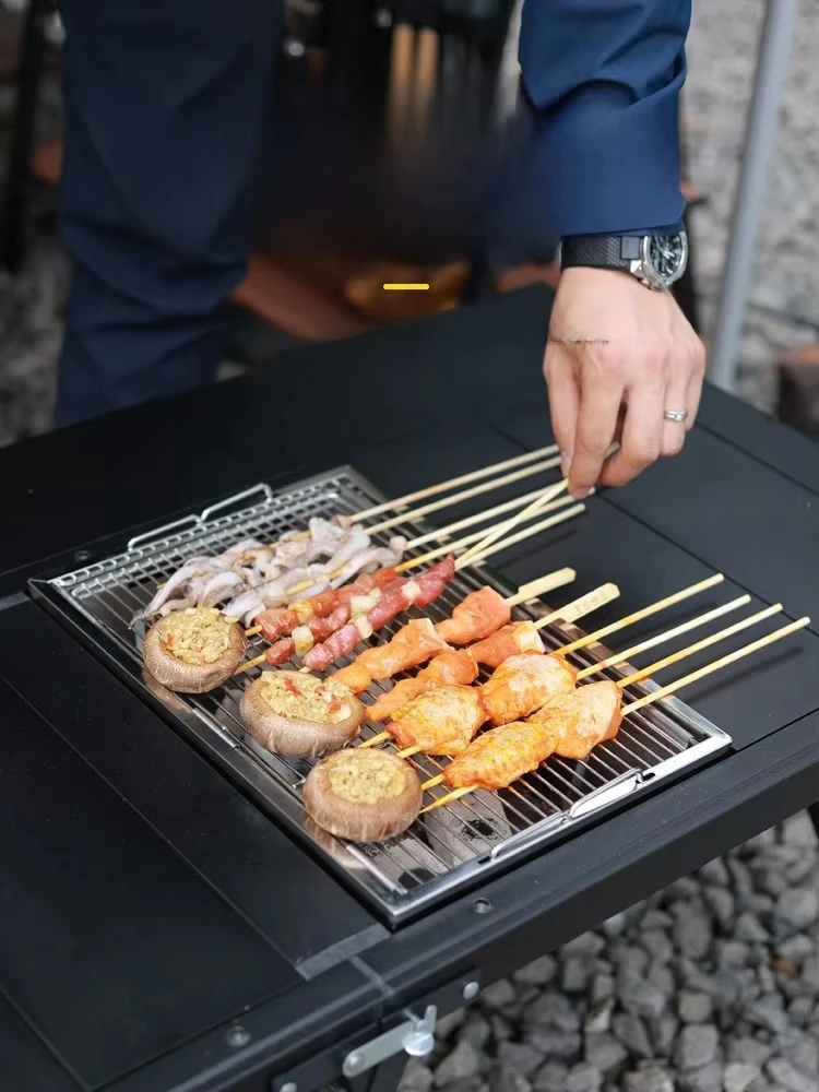 Estufa de barbacoa para acampar, parrilla de carbón para mesa IGT, altura de placa de carbono de combustión de horno ajustable, acero inoxidable, expansión instantánea