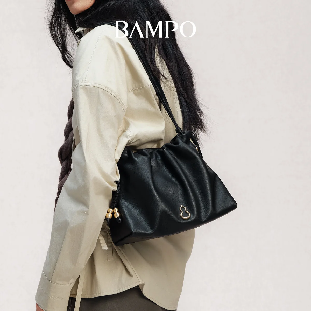 BAMPO 2025 New Fashion Wishful Cloud Bag Small Size Top Grain Leather Underarm Single Shoulder Garbage Bag Crossbody Bag