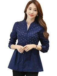 3XL Women Summer Spring Blouses Shirts Lady Fashion Casual Long Sleeve V-Neck Collar Polka Dots Blusas Tops CT0763