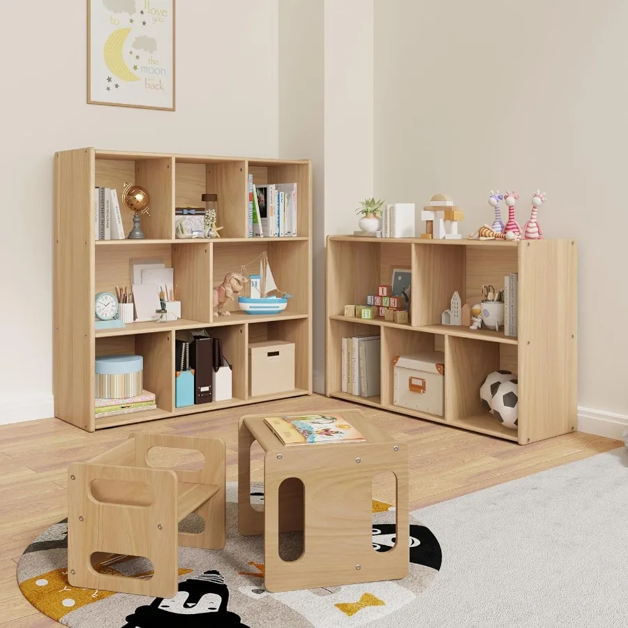 Organizzatori e contenitori per giocattoli con ripiani in legno massello Montessori a 3 livelli con 8 scomparti e 4 ruote, ideali per la sala giochi della stanza dei bambini