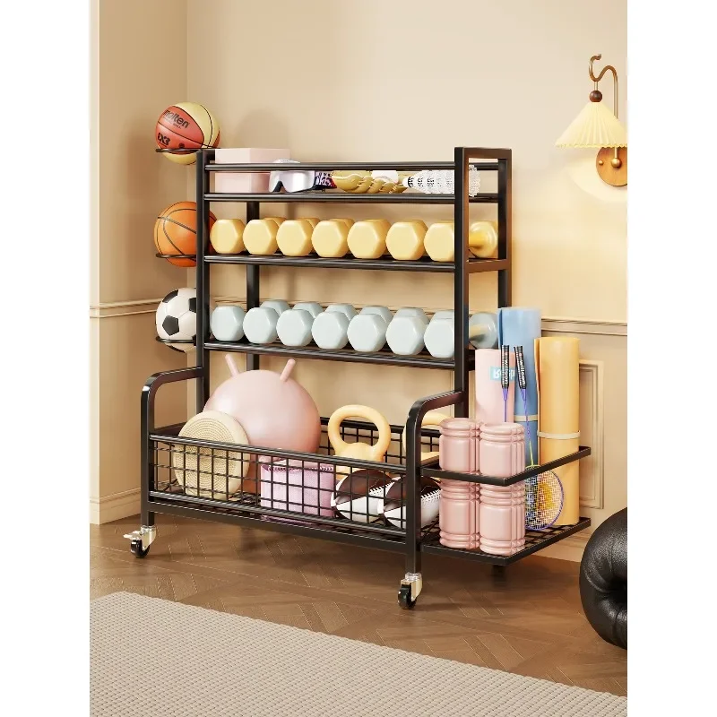 Yoga mat storage rack, fitness products, foam shaft storage rack with wheels, movable dumbbells, kettlebells, ball placement rac