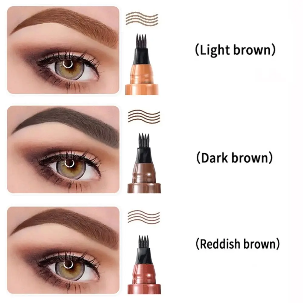 Four-Headed Eyebrow Pencil Waterproof Sweat-Proof Non-Fading Black Brown Liquid Eyebrow Pencil  4-Fork Eyebrow Pencil