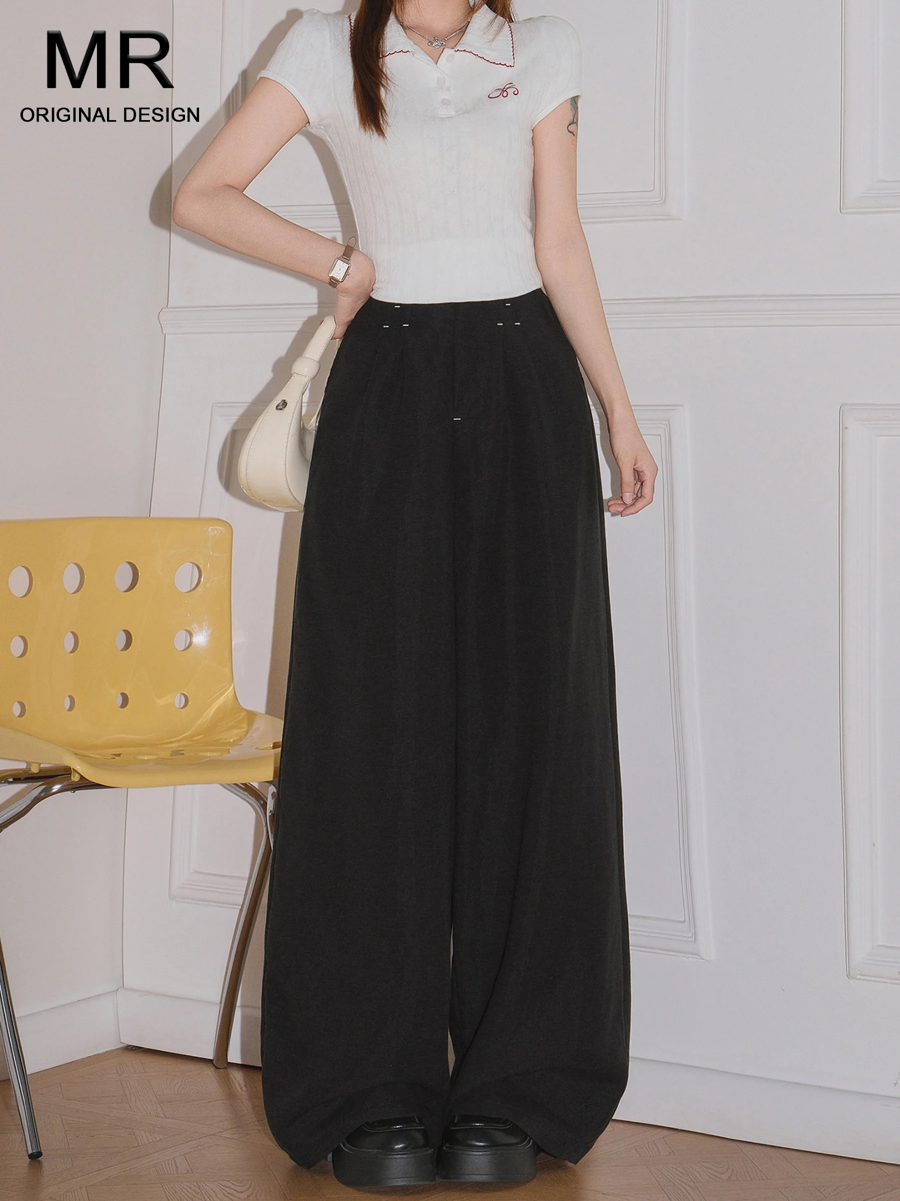 

Black Linen High Waist Straight Leg Suit Pants Women's Summer Thin Design Loose Casual Trousers Casual Straight Leg Trousers