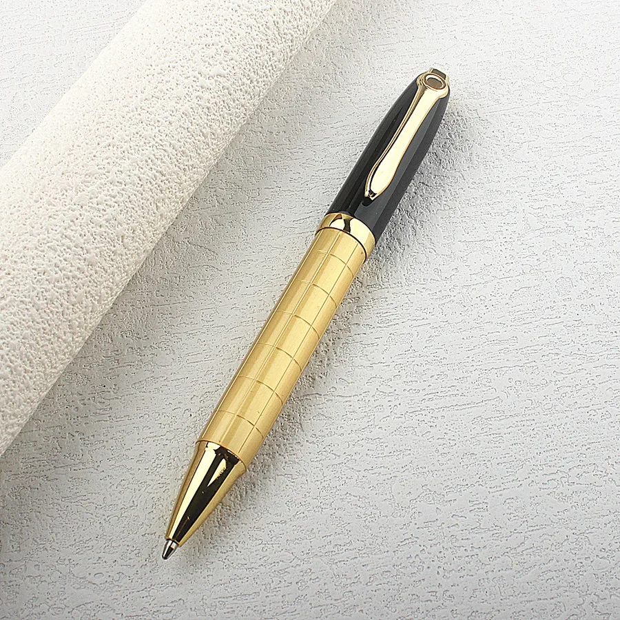 Luxus-Kugelschreiber aus Metall mit Gittermuster, schwarz-goldener Clip, Business- und Büro-Schreibstift, Geschenkstift für Männer