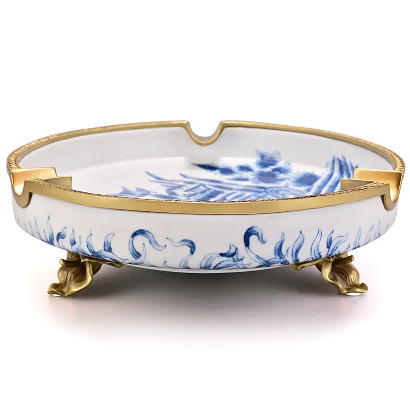 Large diameter Jingdezhen ceramic inlaid copper European household ornament handmade ashtray CLG-21CAC6