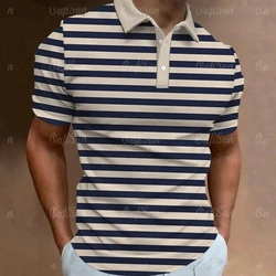 Men's Polo Shirt 3D Striped Short Sleeve Shirts Fashion Design Clothing Oversized Casual Polo Shirt Street Males Loose T-Shirts