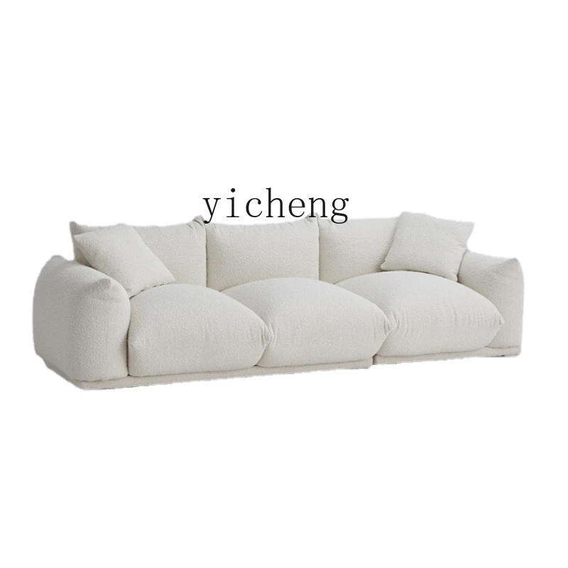 

ZC Cream Style Designer Model Bread Sofa Living Room Stool White Lambswool Straight Row Sofa for Three People