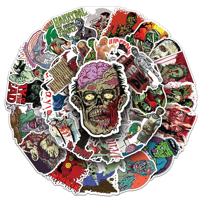 51Sheets Creative DIY Zombie Stickers Individuality Horror Suitcase Helmet Refrigerator Notebook Stickers Children's Gift Toy