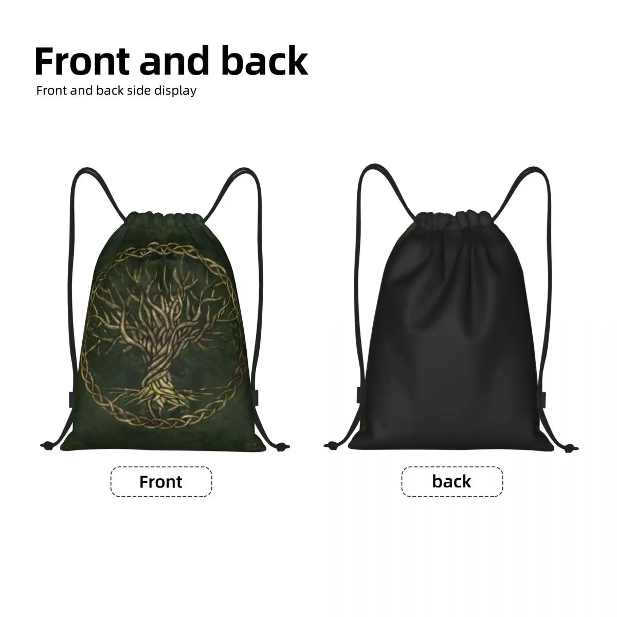 Green And Gold Tree Of Life Drawstring Backpack Women Men Sport Gym Sackpack Portable Vikings Yggdrasil Shopping Bag Sack