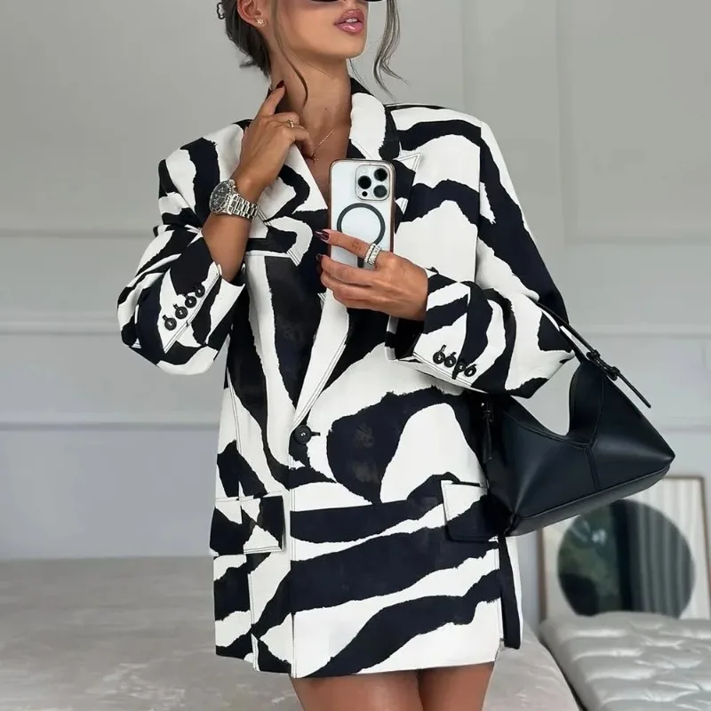 

New fashion high-end zebra pattern blazer female design sense