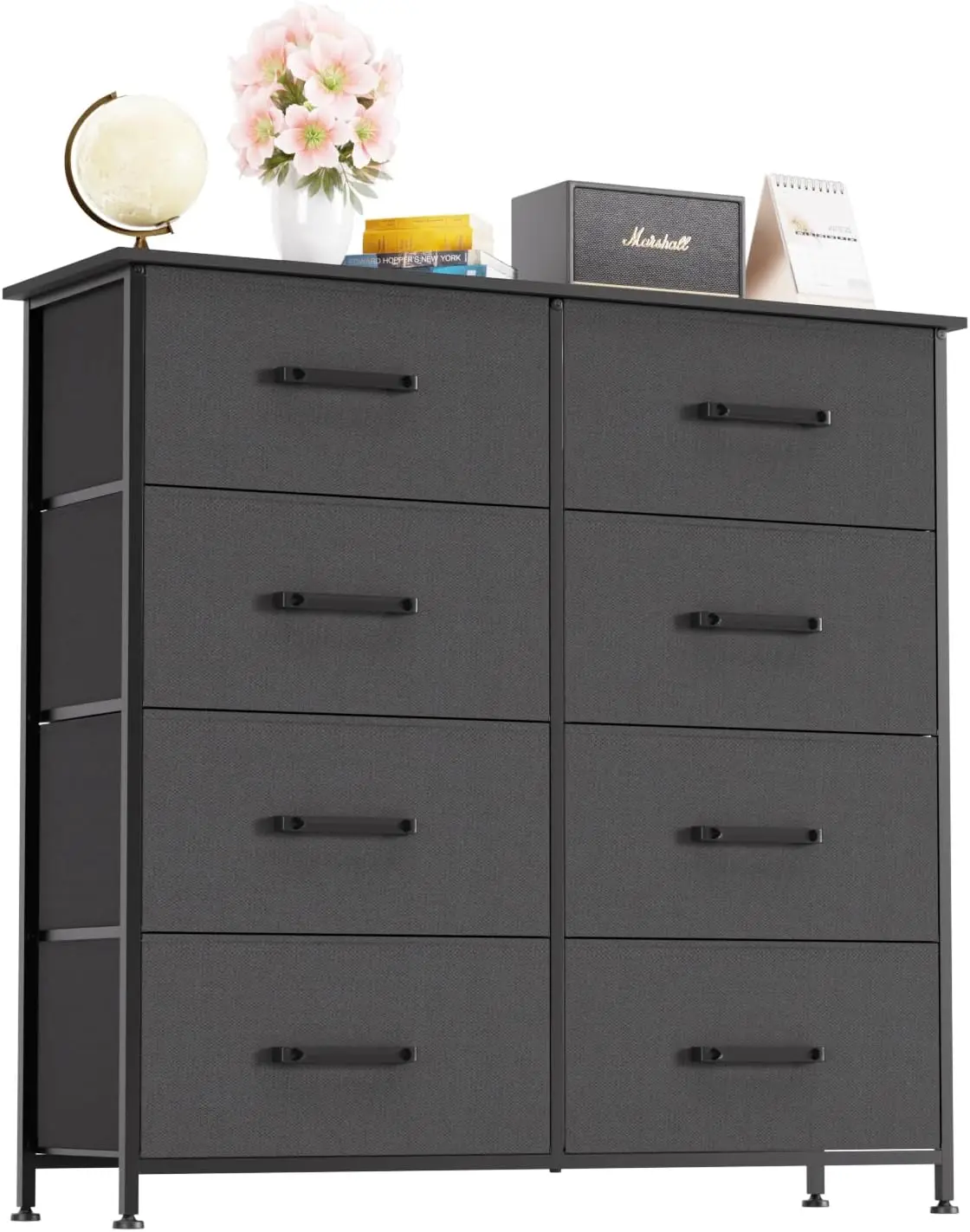 

8-Drawer Fabric Storage Tower with Metal Frame, Wooden Top for Bedroom, Closet, Living Room - Grey