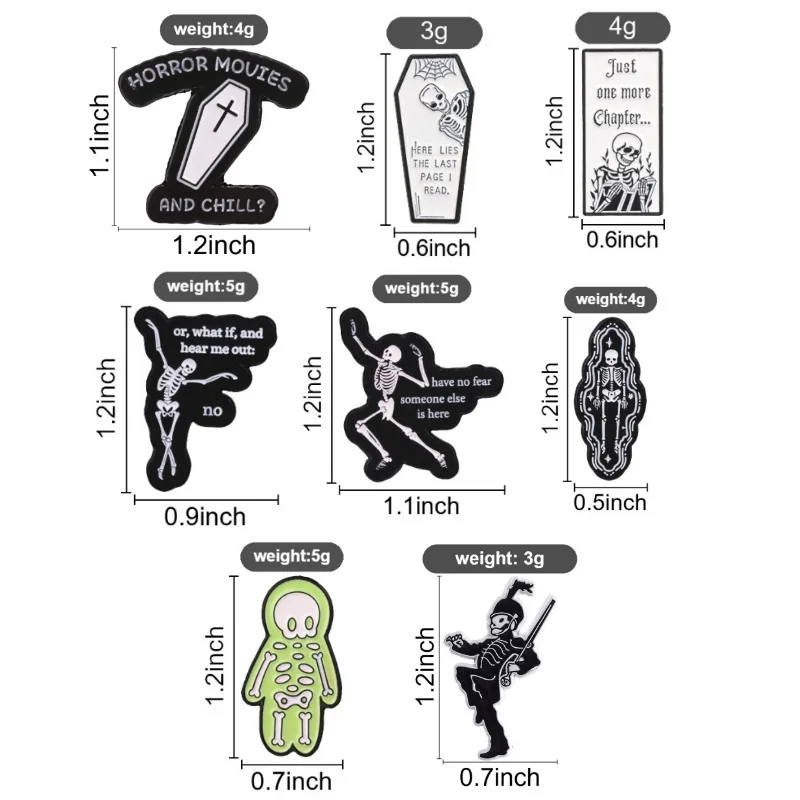 Skeleton Coffin Gothic Slogan Enamel Badge Collection Funny Skull Quote Lapel Pin For Halloween Backpack Jacket Decor Gift