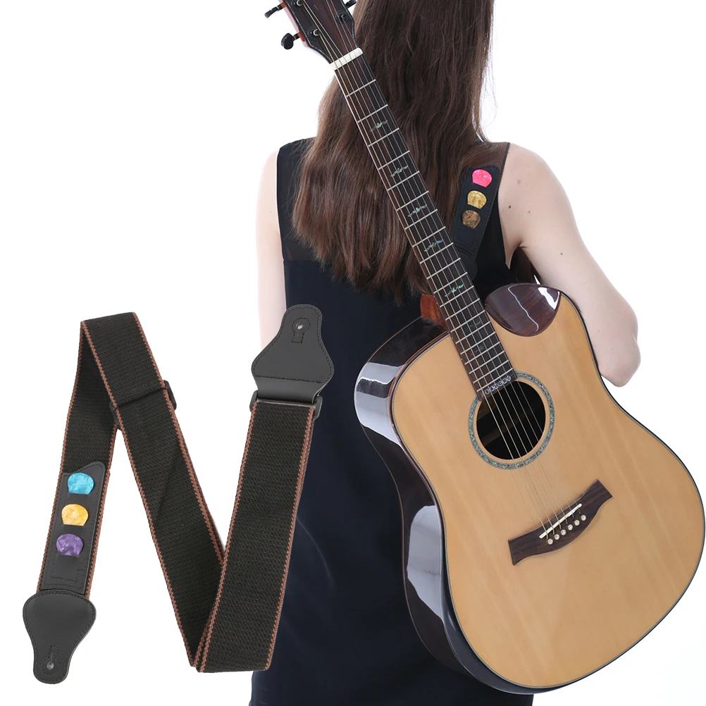 

Guitar Strap Neck Electric Accessories Belt Pick Holder Ukulele PU with 3 Picks