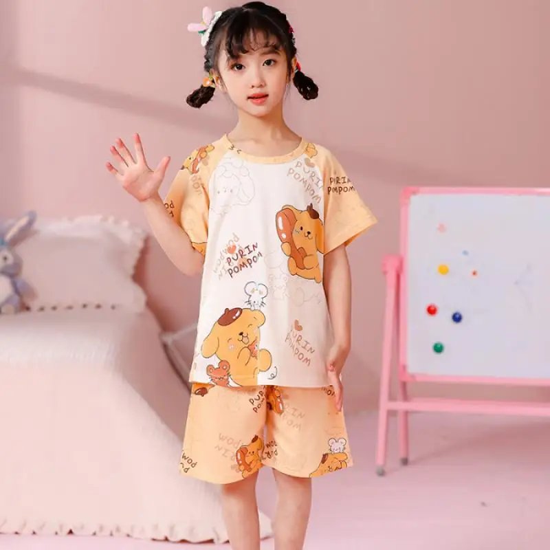 Sanrio Children Pajamas, Pajamas, Home Clothes, Cotton Loose Thin Short-Sleeved Round Neck Pajamas Set Cartoon Hello Kitty Gift