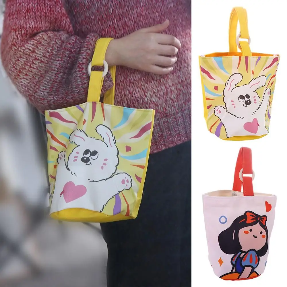 Cartoon Canvas Bucket Bag Sweet Girl Large Capacity Canvas Handbag Handbag Shoulder Bag Canvas Shoulder Bag Girls