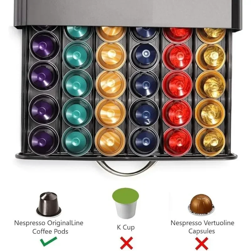 60 Pods Coffee Capsule Display Rack Storage Drawer Bar for Nespresso Tea Bag Storage Box Coffee Machine Base Drawer Storage Rack