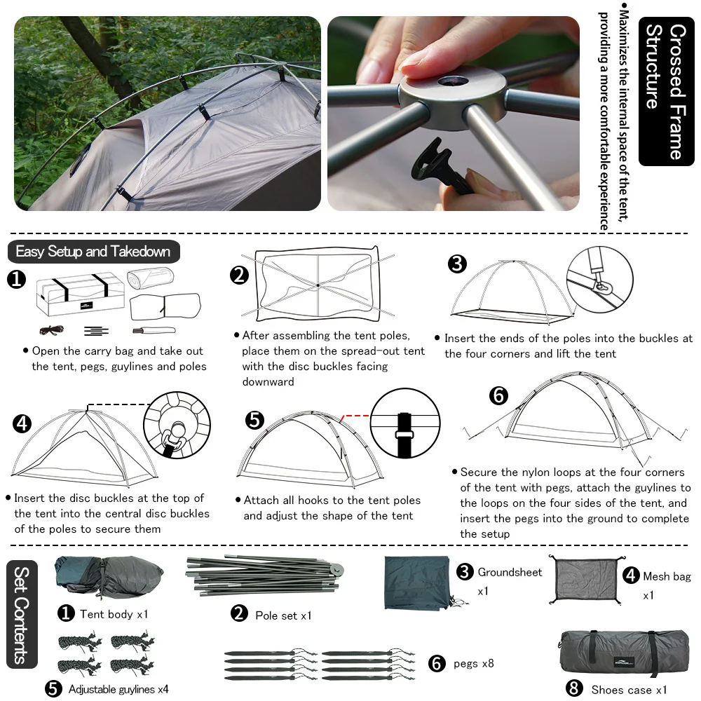 Soomloom 2 Person Outdoor Trekking Tent - Renatta Ultralight Portable Hiking Tent, Backpacking Tents for Camping Mountaineering Hiking, 20D Nylon Easy Setup Camp Shelter image 16