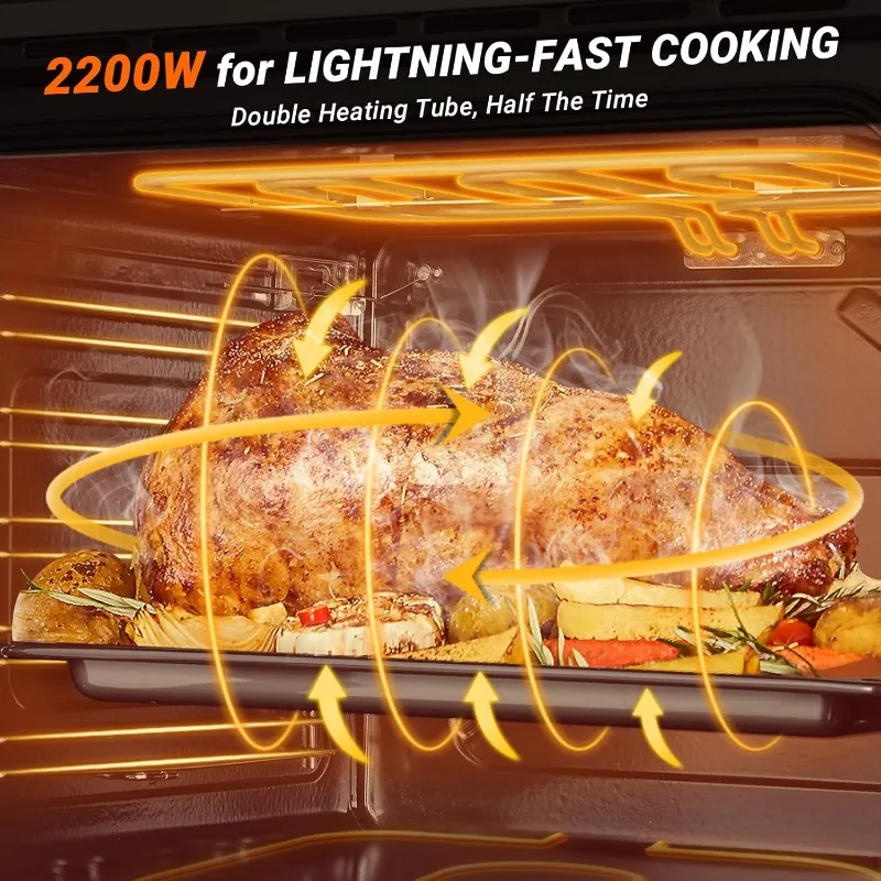 AMZCHEF 24" Single Wall Oven, 2.65 Cu.ft. Built-in Electric Wall Oven with 5 Cooking Functions, 360° ROTATING ROTISSERIE, 2200W