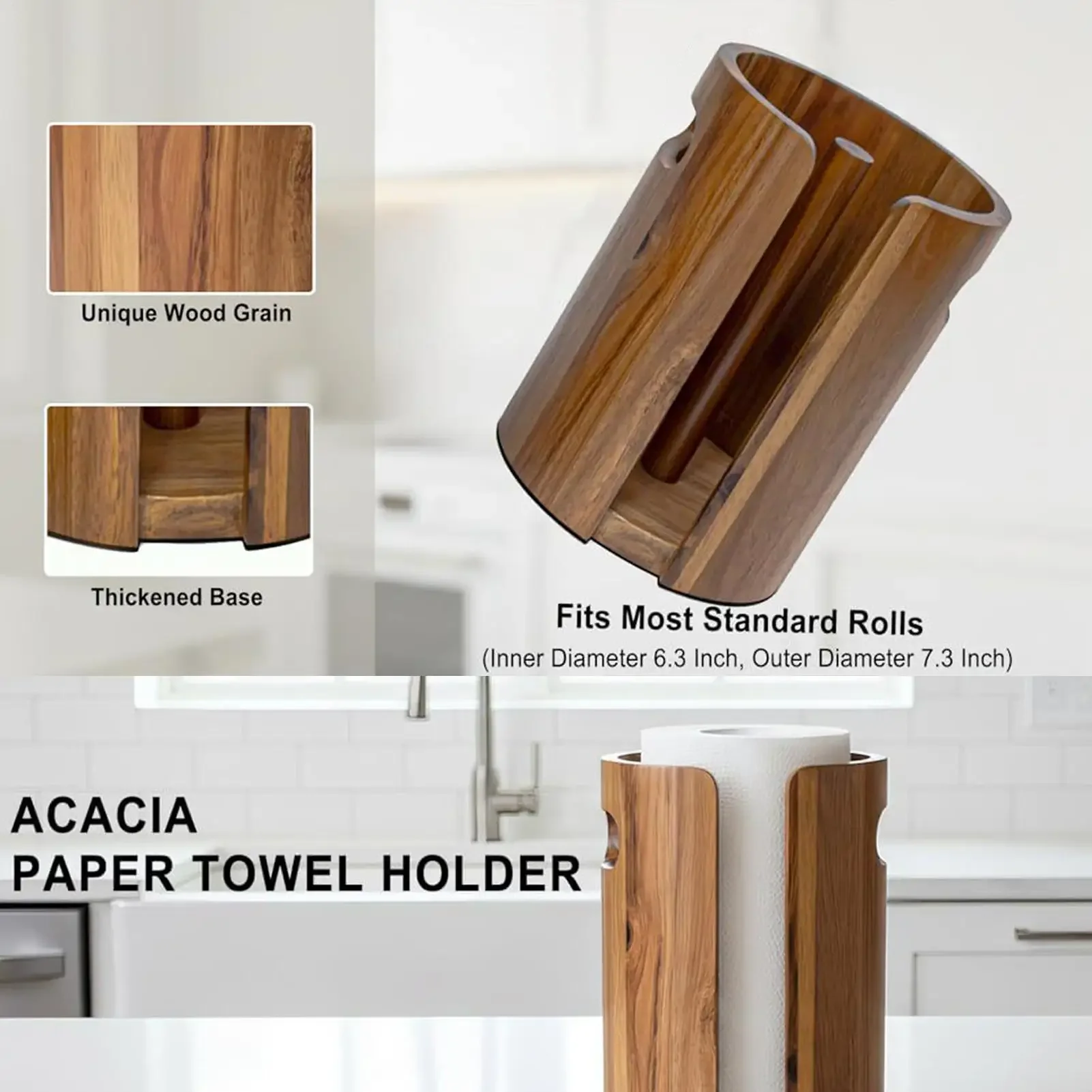 Round Tissue Holder With Splash Guard Wooden Storage Organizer Paper Towel Stand Paper Roll Holder Decorative Tissue Dispenser
