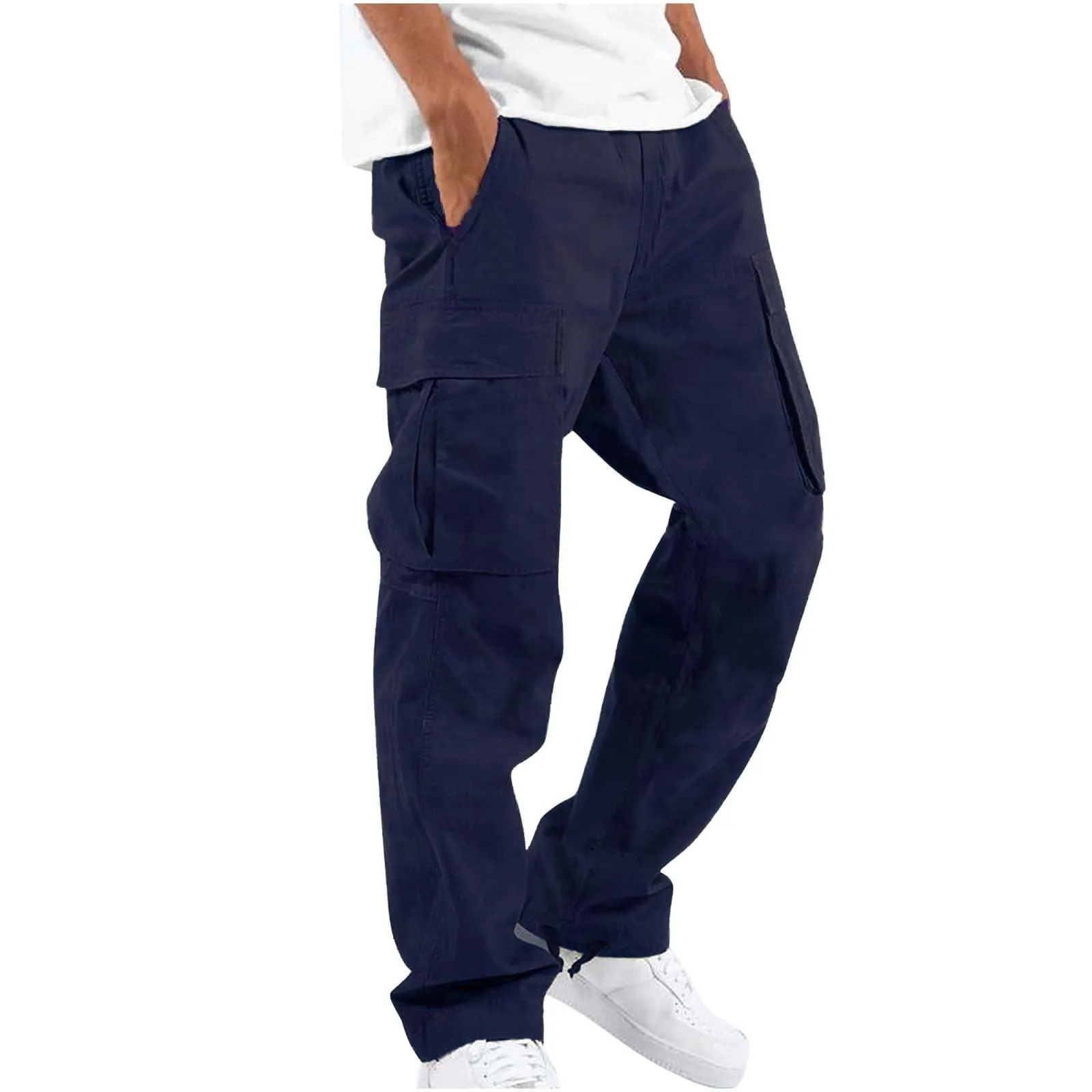 Pantalones cargo de algodón para hombre, pantalón informal con cordón, a la moda, con múltiples bolsillos laterales, novedad de verano 2024