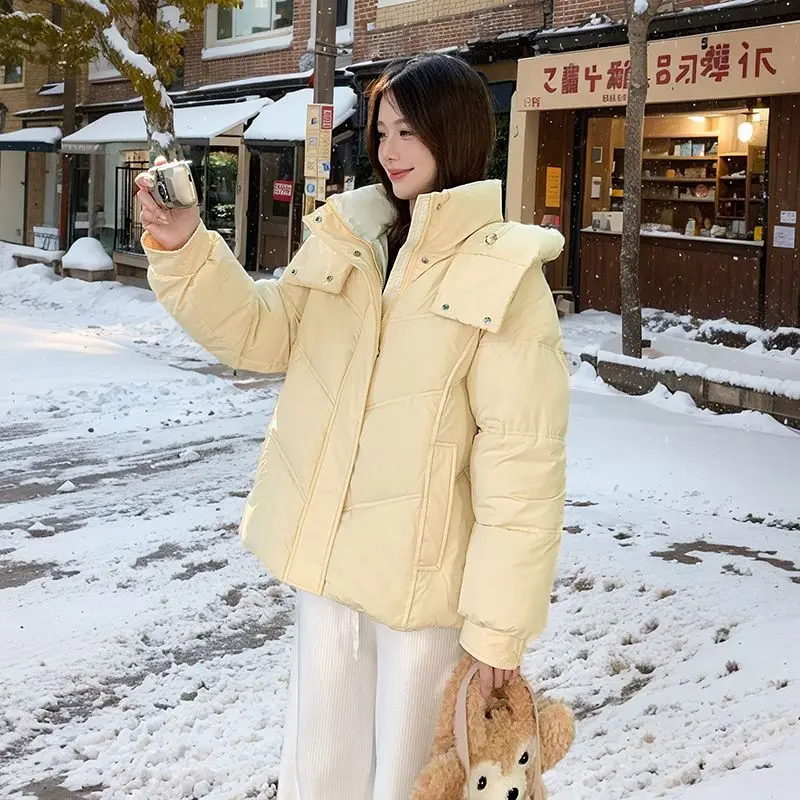 2024 New Hooded Winter Coat Mid Women Casual Zipper Warm Quilted Cotton Jacket Basic Snow Wear Outwear