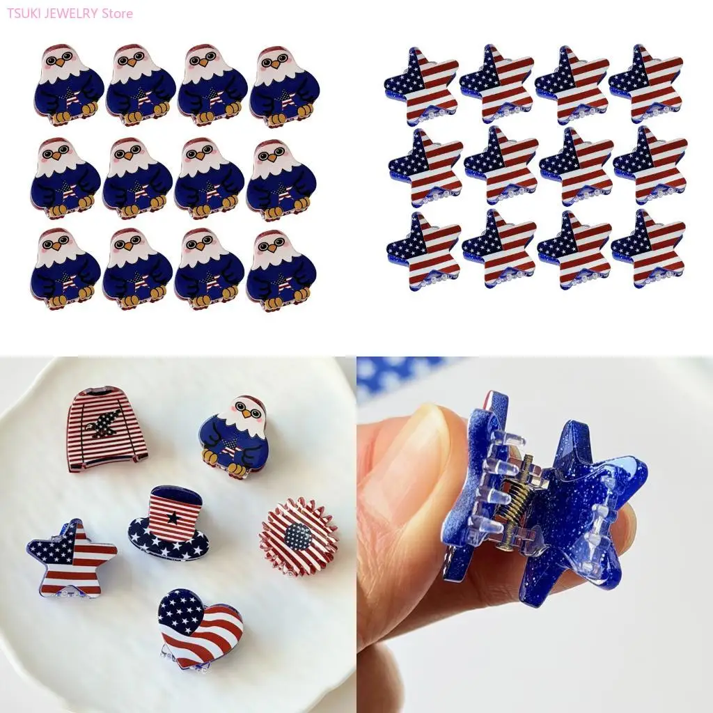 62KE Independence Day Hair Clip Patriotic Hair Decoration 12Pieces Festival Barrettes