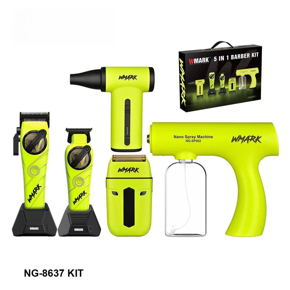 

NG-8637KIT Green Professional 5-in-1 Barber Kit Rechargeable Haircut Kit with Portable Gift Box Suitable for Barber Shop