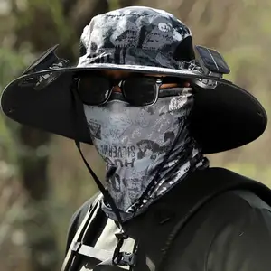 1 juego de sol al aire libre con 2 ventiladores grandes con correa a prueba de viento solar o carga USB anti UV sol de pesca al aire libre 8 Mejores sombrero de ventas de fanáticos - №7