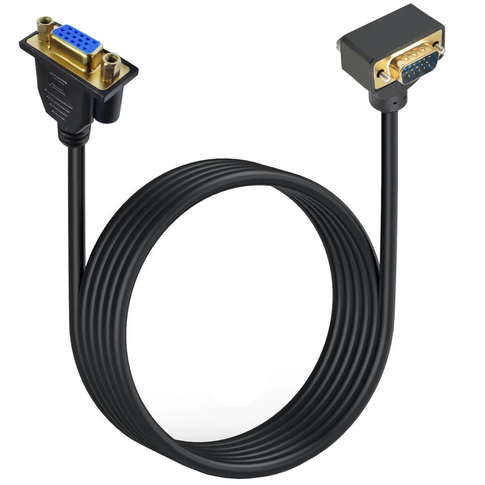 Cabo vga macho para fêmea 1080p full hd vga 3 + 6 computador tv monitor projetor 90 graus para cima para baixo esquerda direita estender cabo