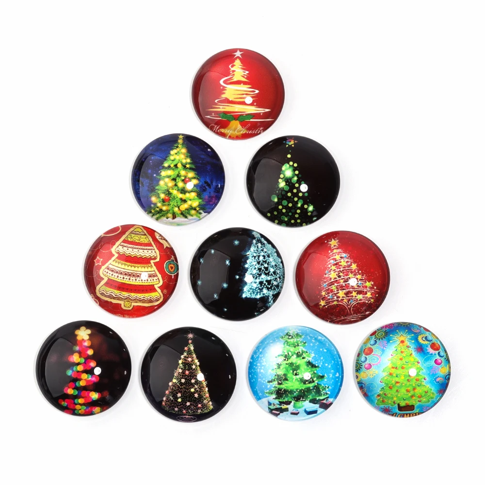 Christmas Texture Pattern 10pcs 8mm/12mm/20mm/25mm Round Photo Christmas Glass Cabochon Demo Flat Back Making Findings